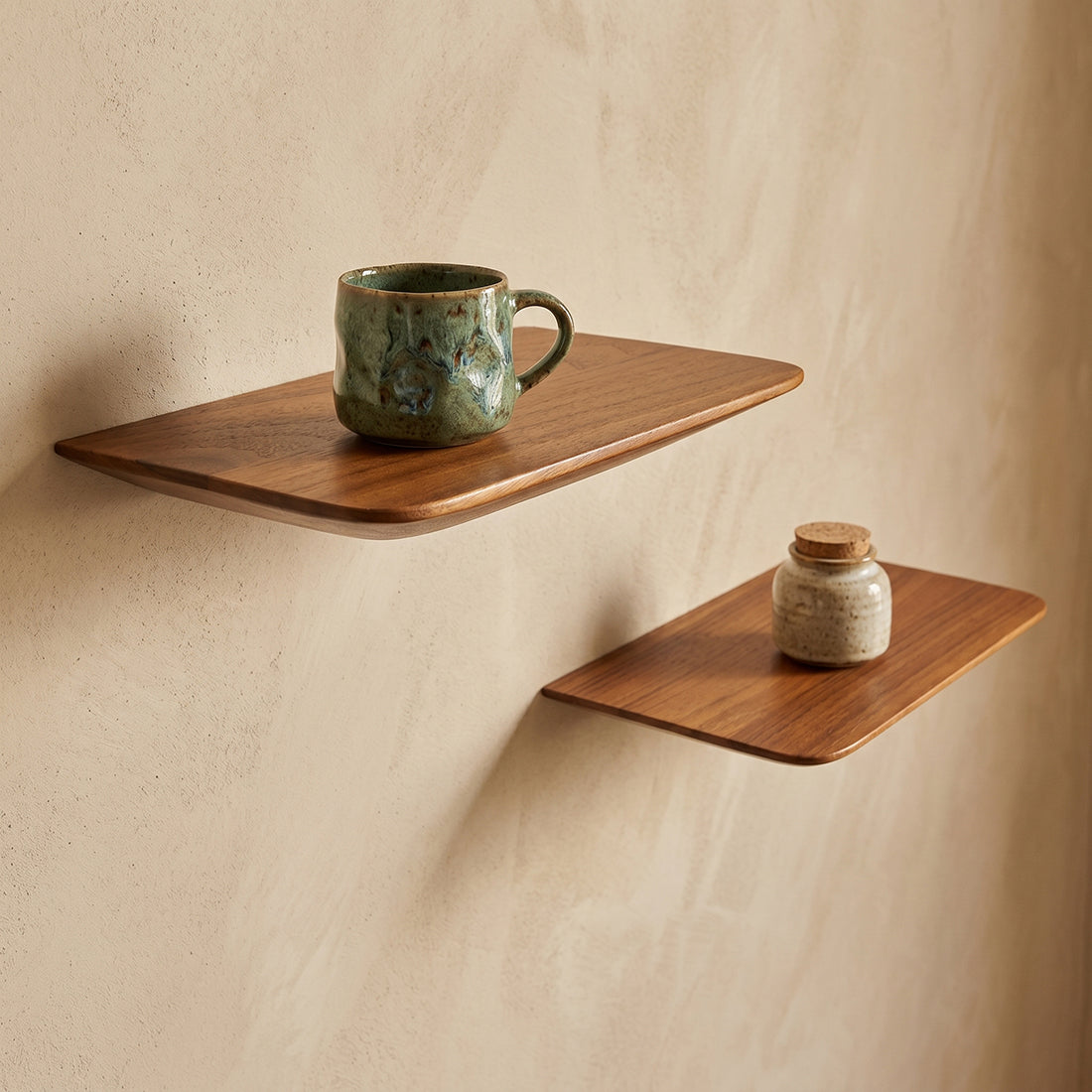 Craftsman teakhouten wandplank set van 2 25 cm