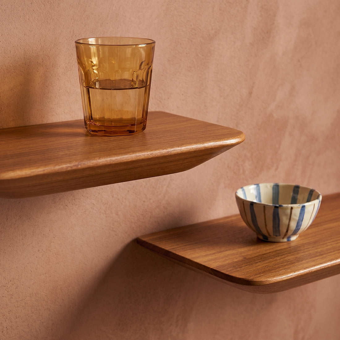 Craftsman teakhouten wandplank set van 2 25 cm