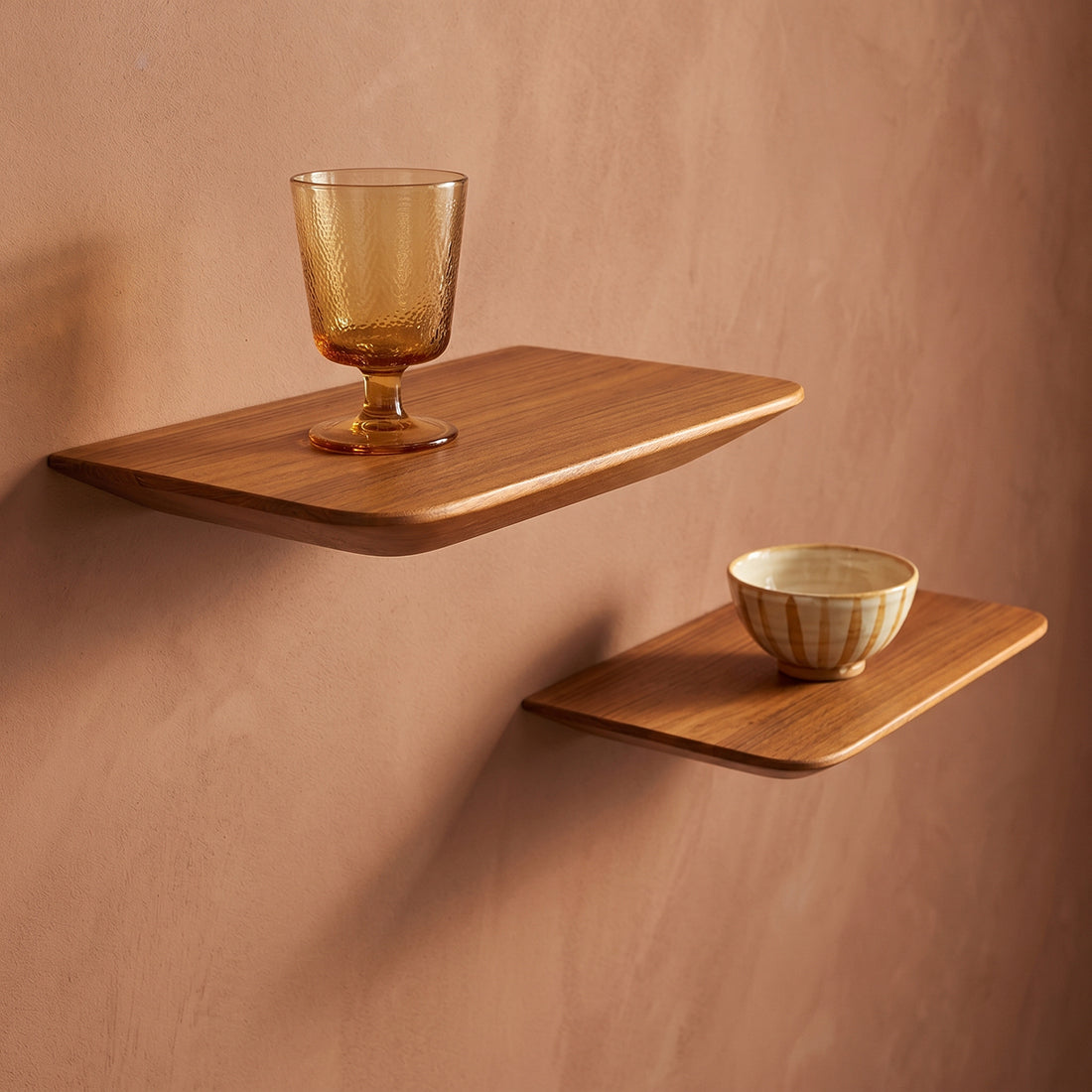 Craftsman teakhouten wandplank set van 2 25 cm