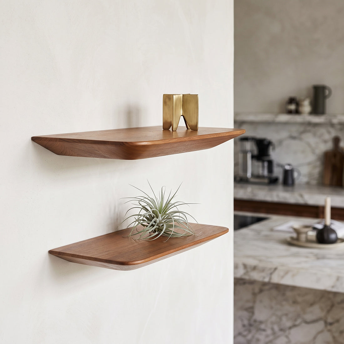 Craftsman teakhouten wandplank set van 2 25 cm