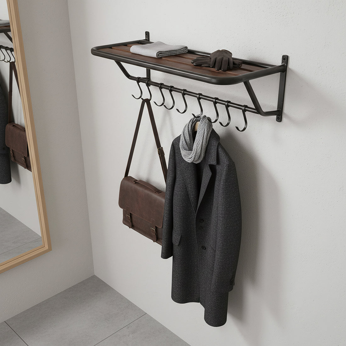 Factory wandkapstok met hoedenplank FSC-gerecycled hout 84 cm