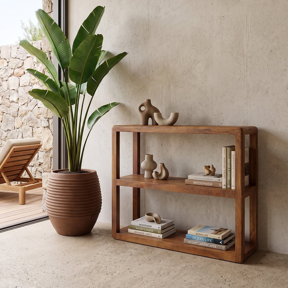 Bullnose mangohouten open kast 100x38x90 cm