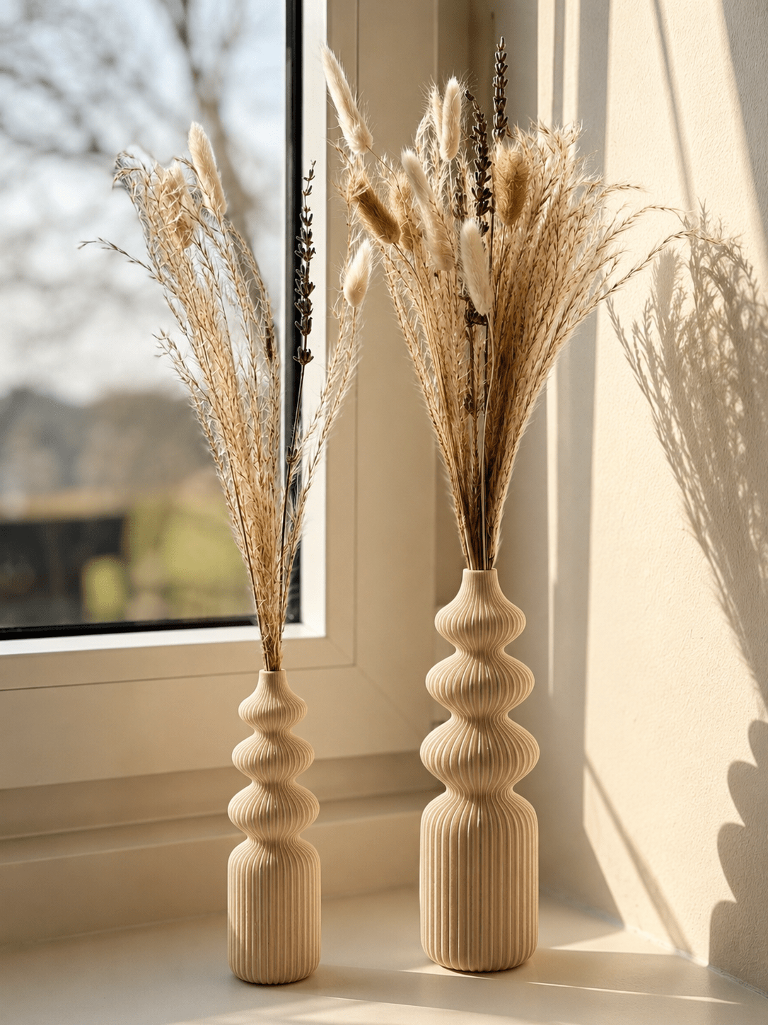 Scandi vaas geribbeld set van 2 15-20 cm