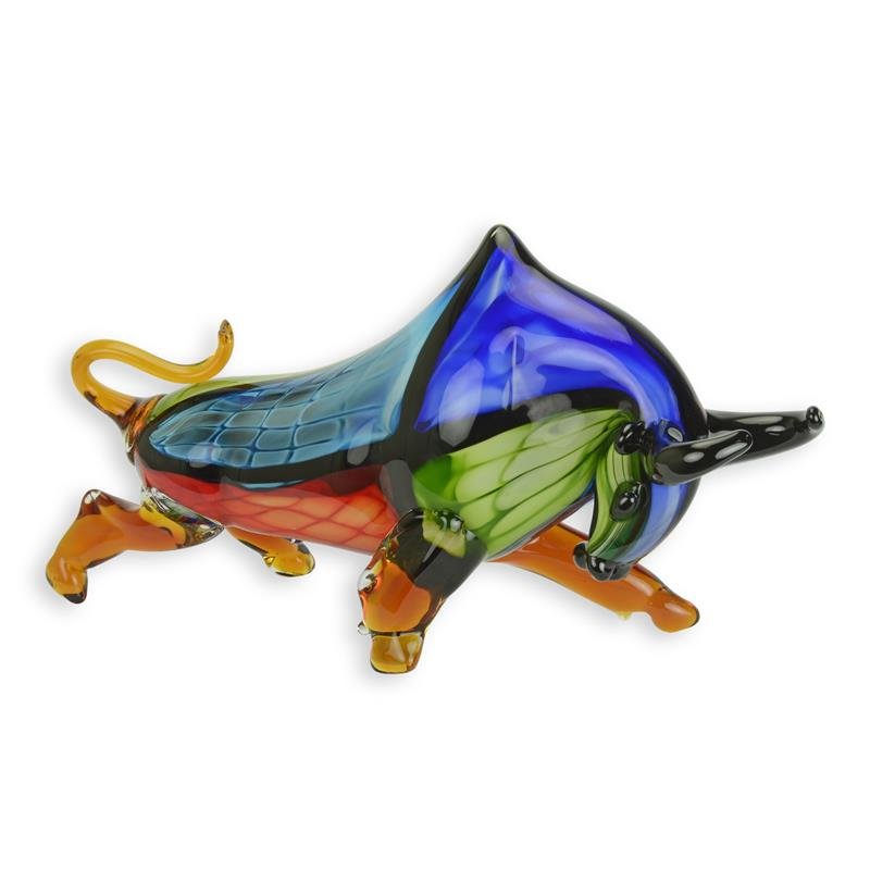 Aanvallende stier glazen beeld murano-stijl 43 cm lang