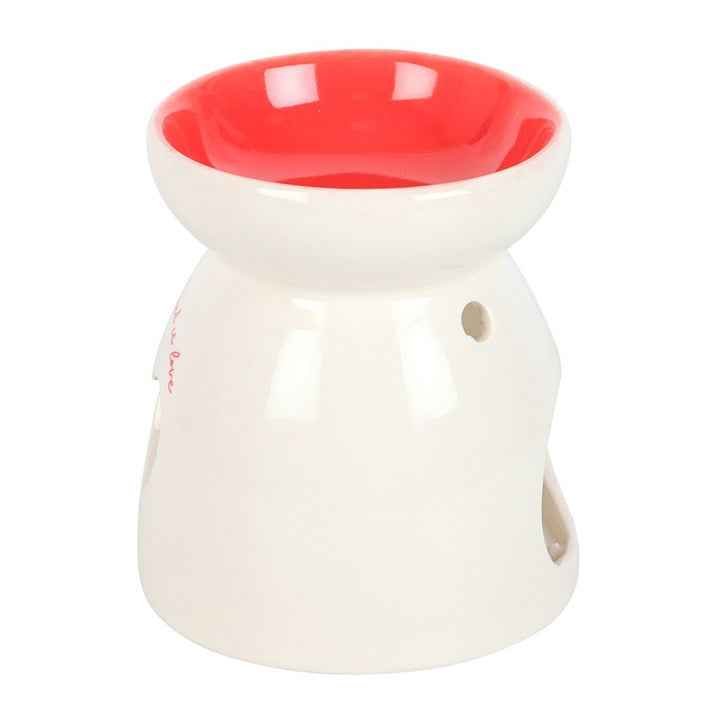 All You Need Is Love wax melt burner met rode tekst, geschikt voor geurolie en wax melts