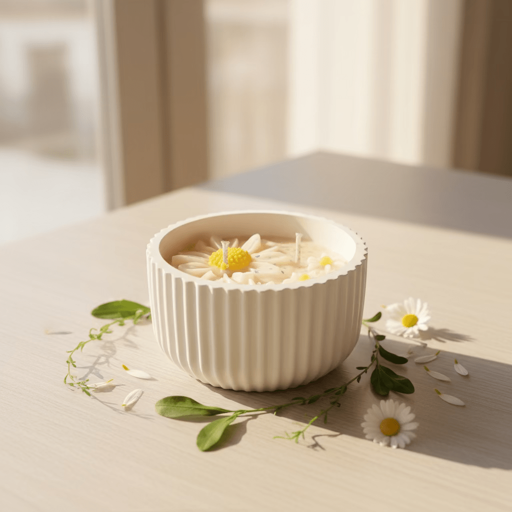 Handgemaakte bloemen geurkaars met elegant minimalistisch design en premium kwaliteit wax