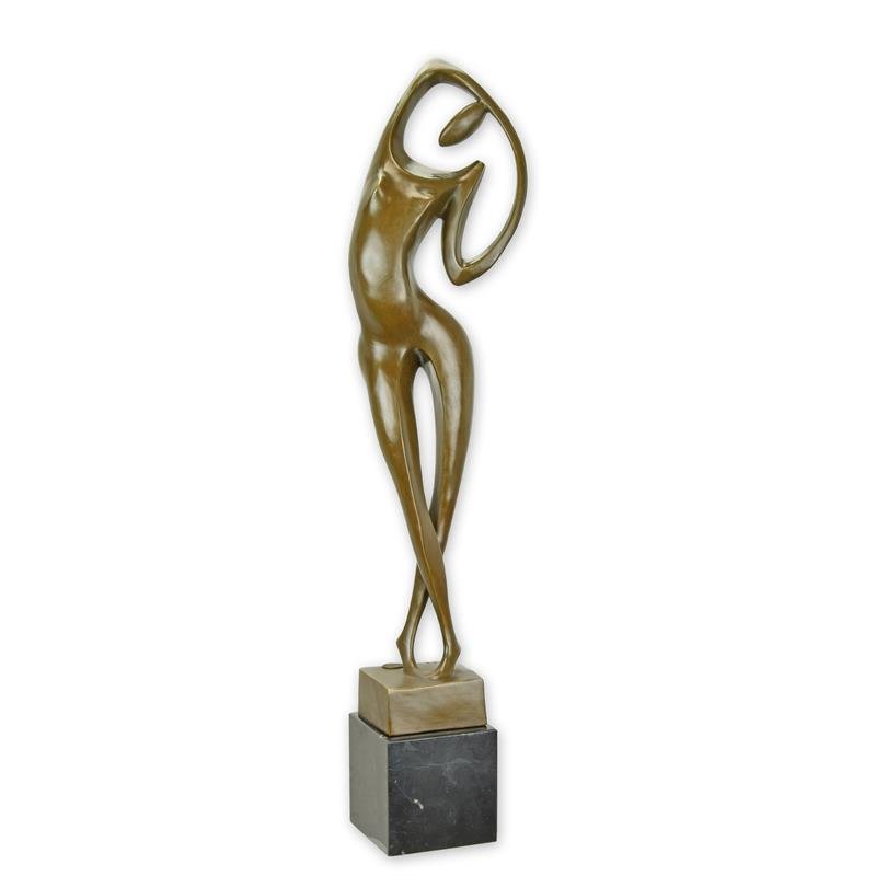 Bronzen sculptuur van een vrouwelijk Silhouet staand op voet ter decoratie in huis.