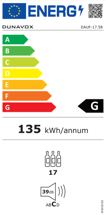 Een wijnklimaatkast met 2 zones in de kleuren zwart, mat zwart en zilver van dunavox. Geschikt voor 17 flessen, inbouw en onderbouw.