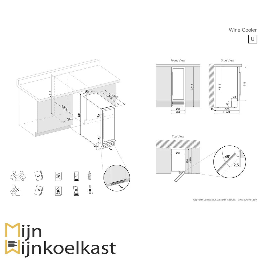 Wijnkoelkast verkrijgbaar in zwart, matzwart, rvs en elke ral kleur. Elegant design, led verlichting en geschikt voor 19 flessen.