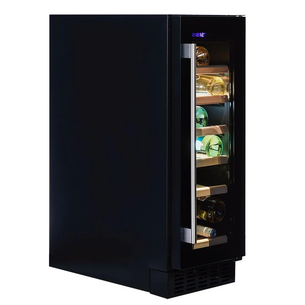 Wijnkoelkast verkrijgbaar in zwart, matzwart, rvs en elke ral kleur. Elegant design, led verlichting en geschikt voor 19 flessen.