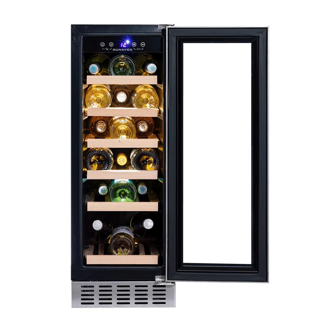 Wijnkoelkast verkrijgbaar in zwart, matzwart, rvs en elke ral kleur. Elegant design, led verlichting en geschikt voor 19 flessen.