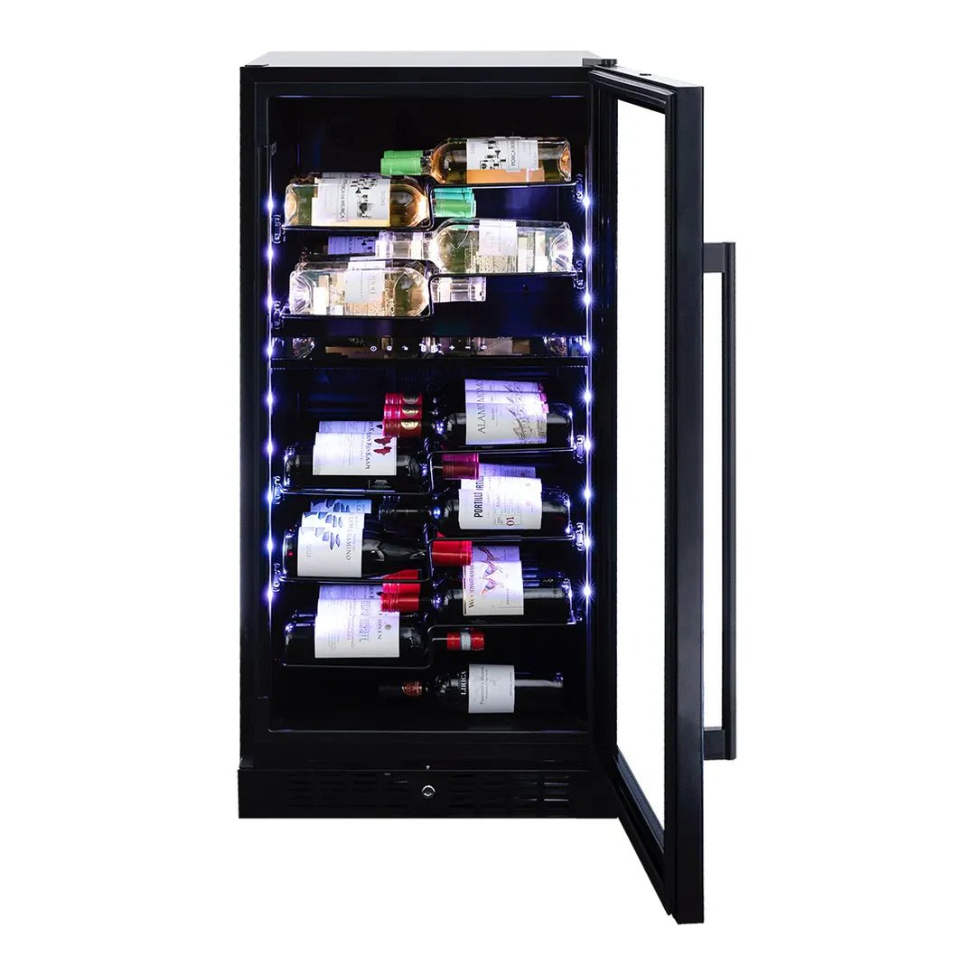 Compacte en stijlvolle champagne koelkast voor in huis. Met multi led verlichting en geschikt voor 58 flessen.
