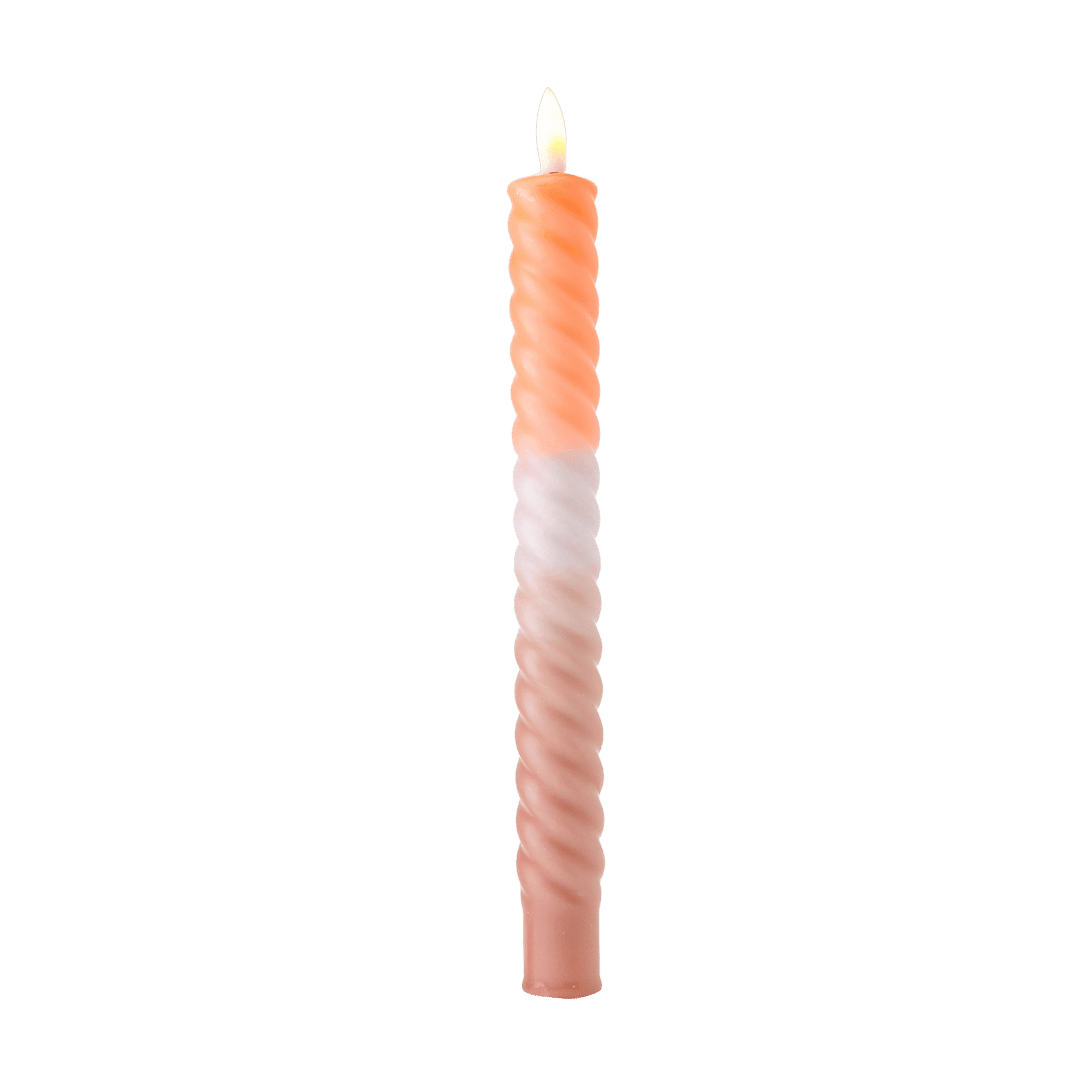 De elegante gedraaide vorm en het zachte kleurverloop van warm perzik, wit en nude zorgen voor een subtiele, stijlvolle uitstraling