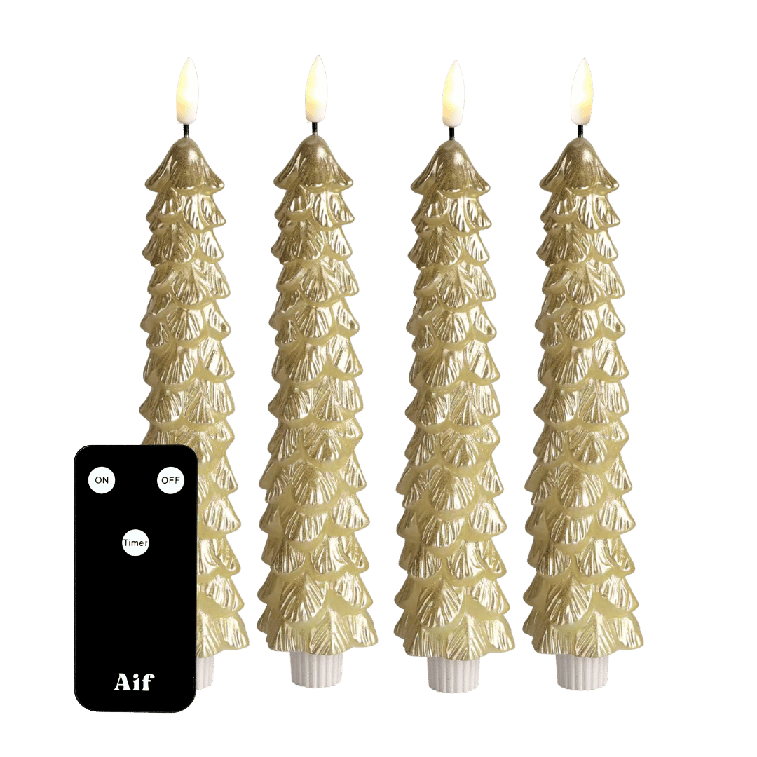De led kaarsen zijn vervaardigd uit 100% paraffinewax en de verfijnde kerstboomvorm maken deze gouden kaarsen een stijlvolle blikvanger.