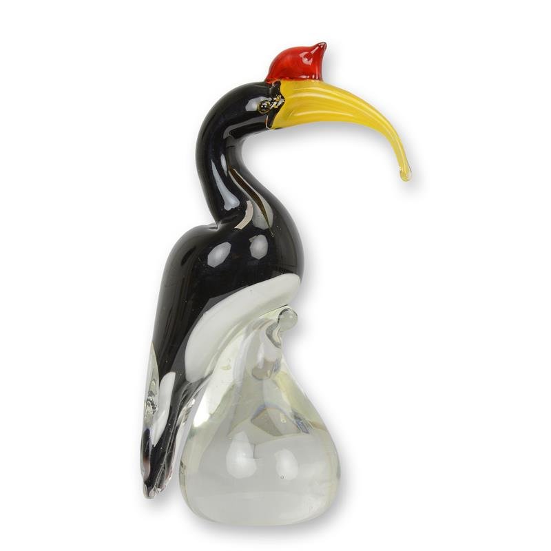 Neushoornvogel glazen beeld murano-stijl 19 cm