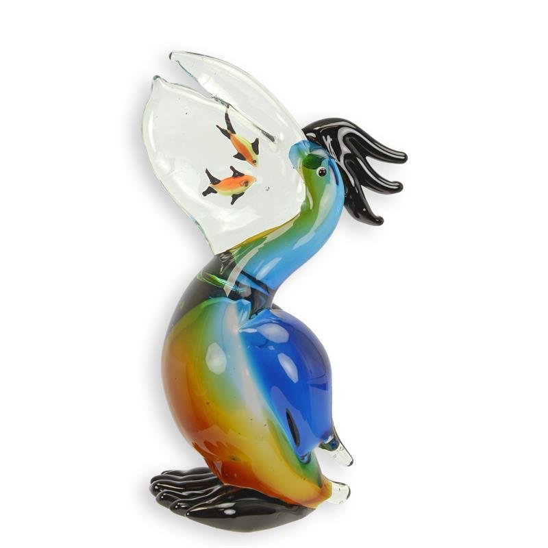 Pelikaan glazen beeld murano-stijl met visjes 26 cm