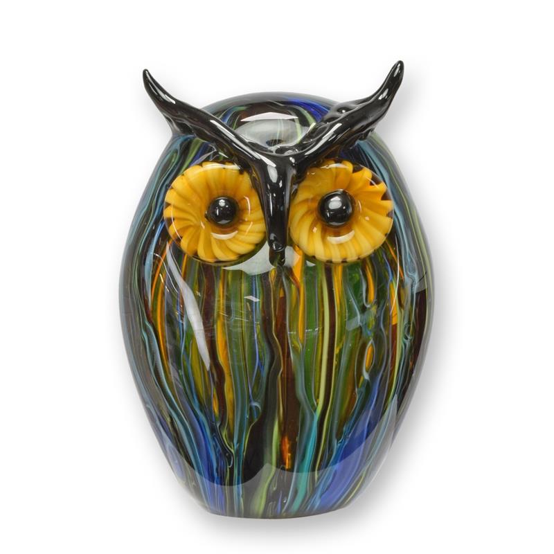 Uil blauwgroen glazen beeld murano-stijl 17 cm
