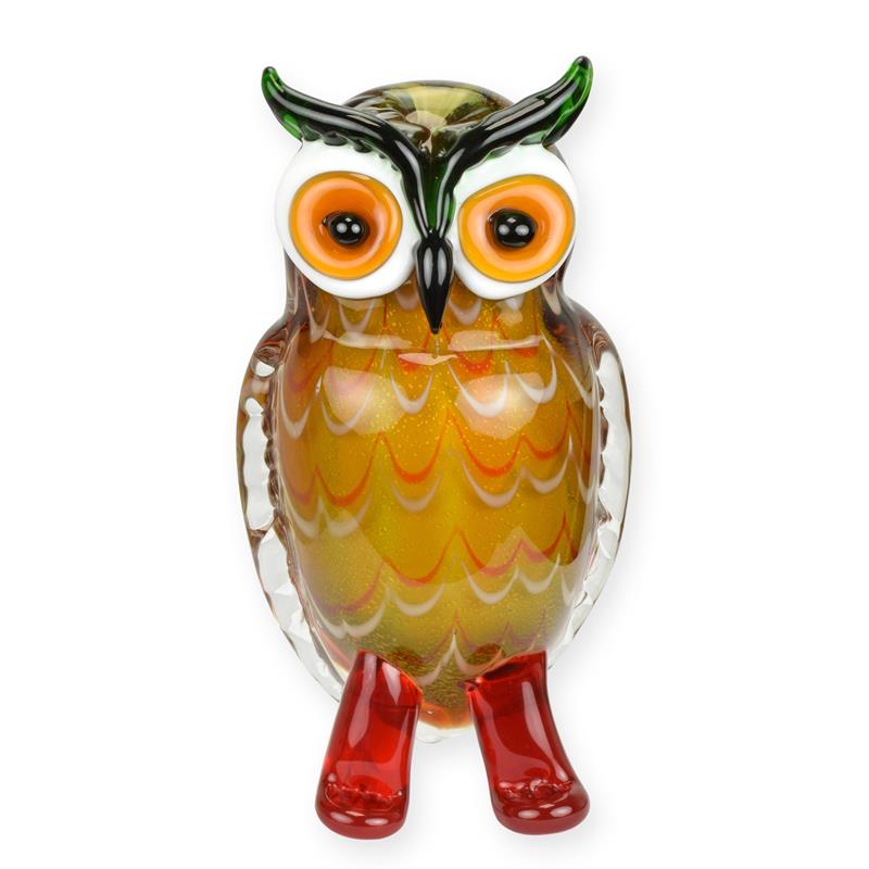 Uil amber glazen beeld murano-stijl 21 cm