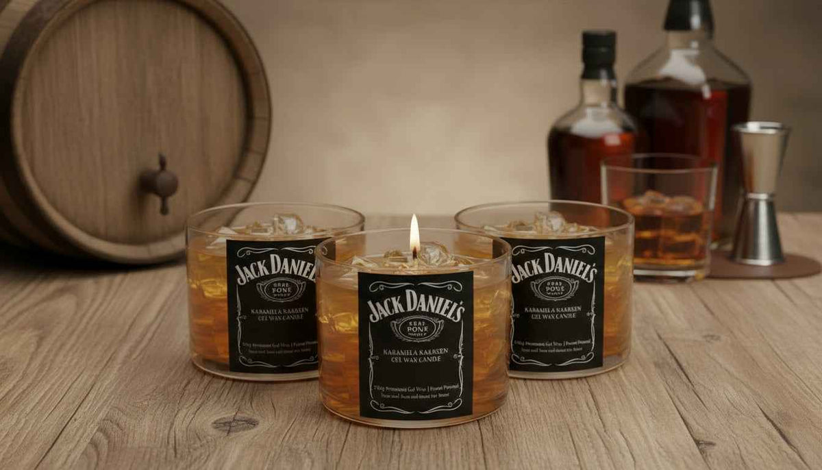 Whiskyfles gel wax kaars, handgemaakt met premium gel wax en luxe uitstraling