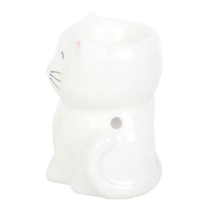 White Happy Cat oil burner uit de Cat Charm collectie, cadeau voor kattenliefhebbers