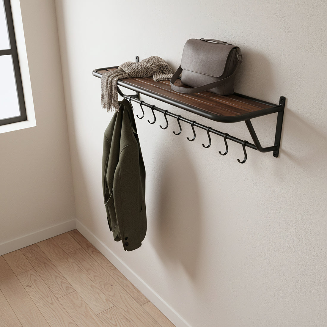 Factory wandkapstok met hoedenplank FSC-gerecycled hout 84 cm