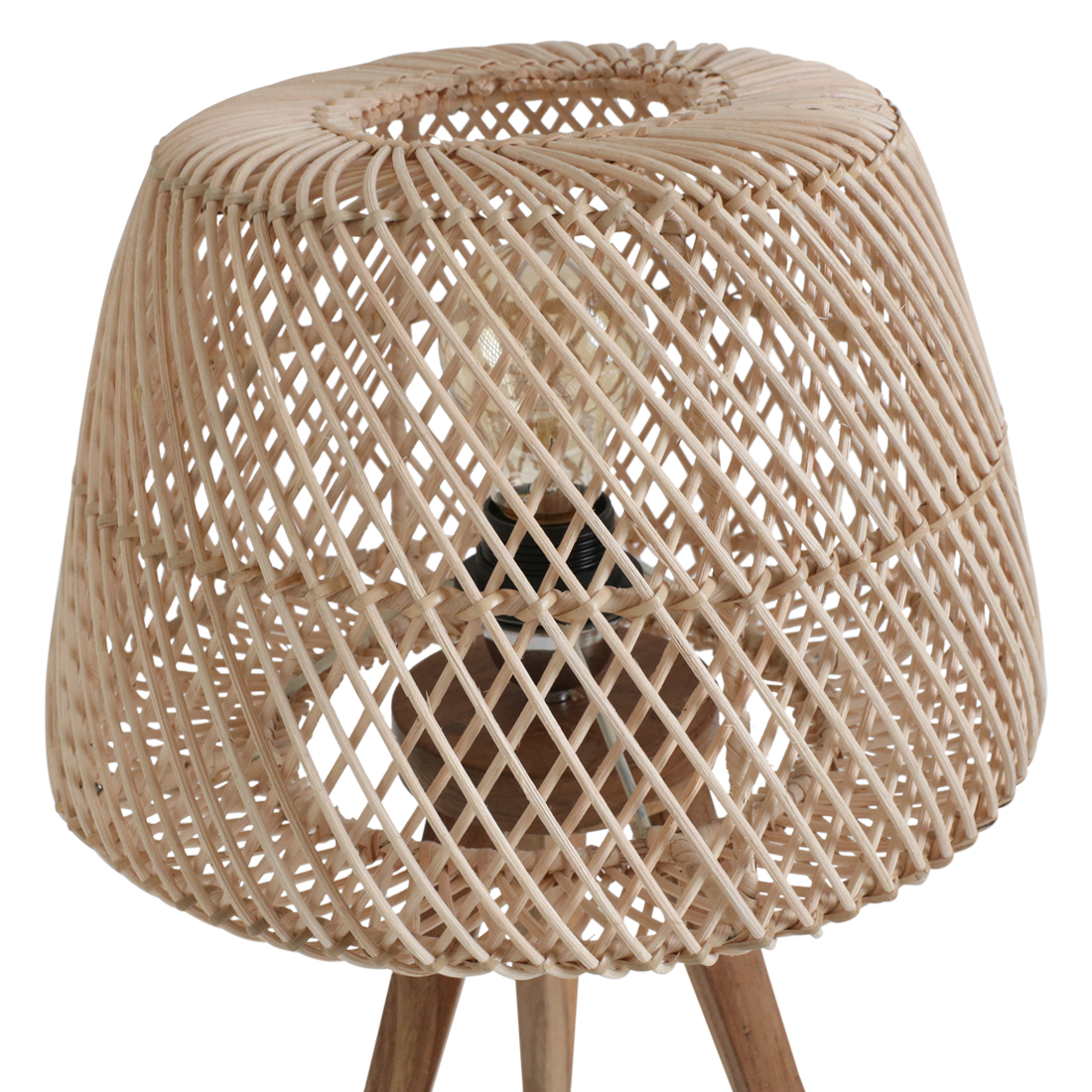Maze rotan tafellamp op houten driepoot 42 cm hoog