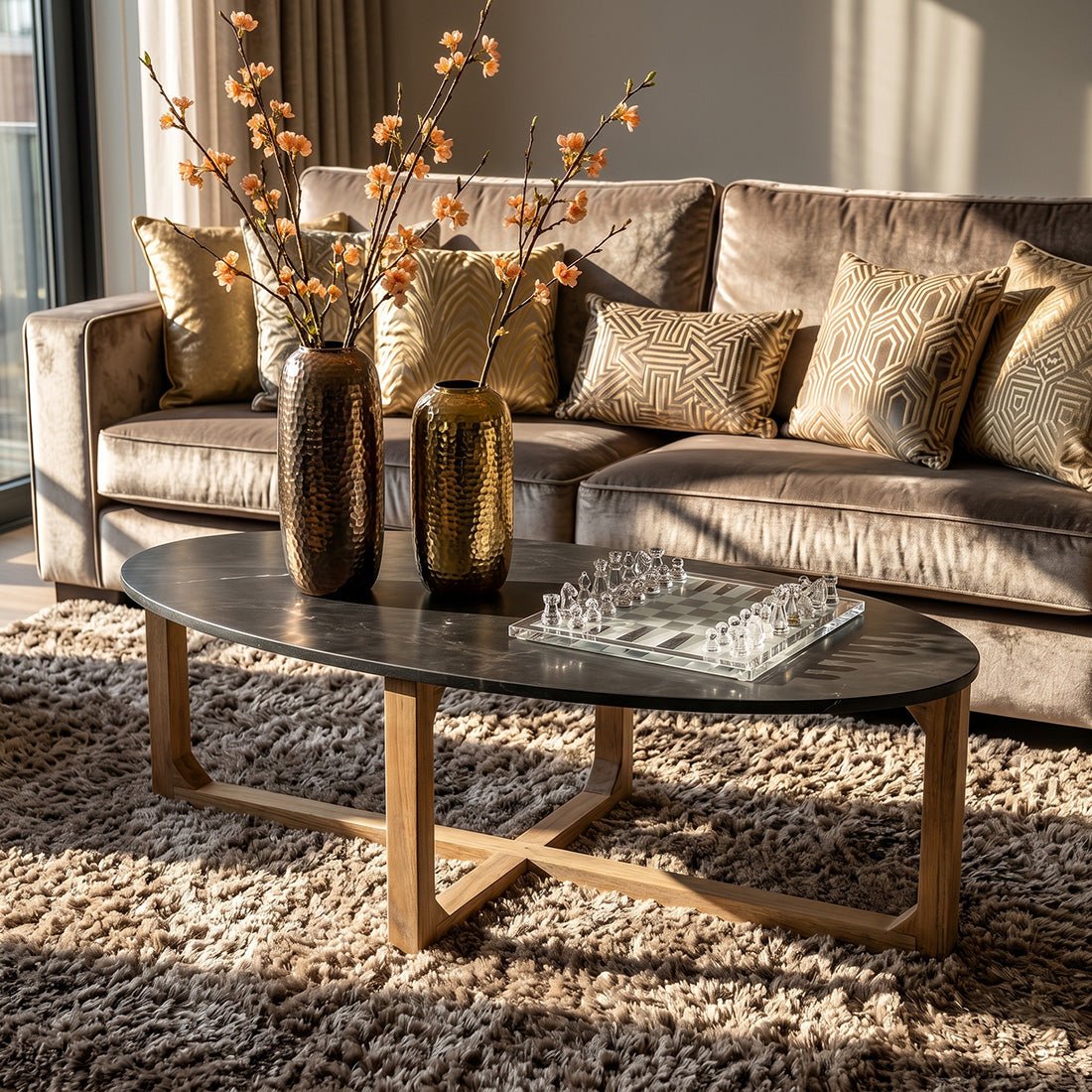 Créme marmeren salontafel ovaal 120x60 cm
