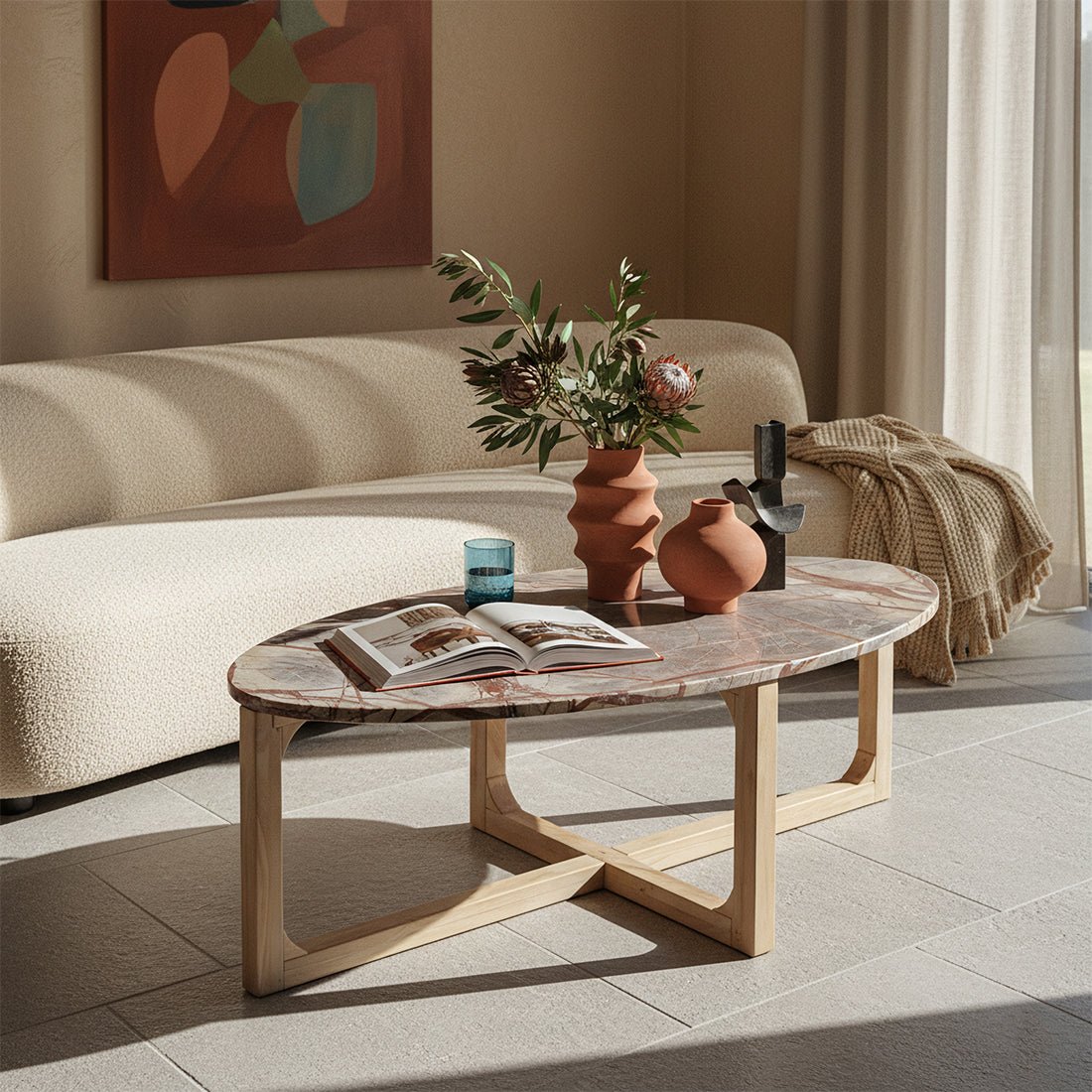 Bizar marmeren salontafel ovaal 120x60 cm