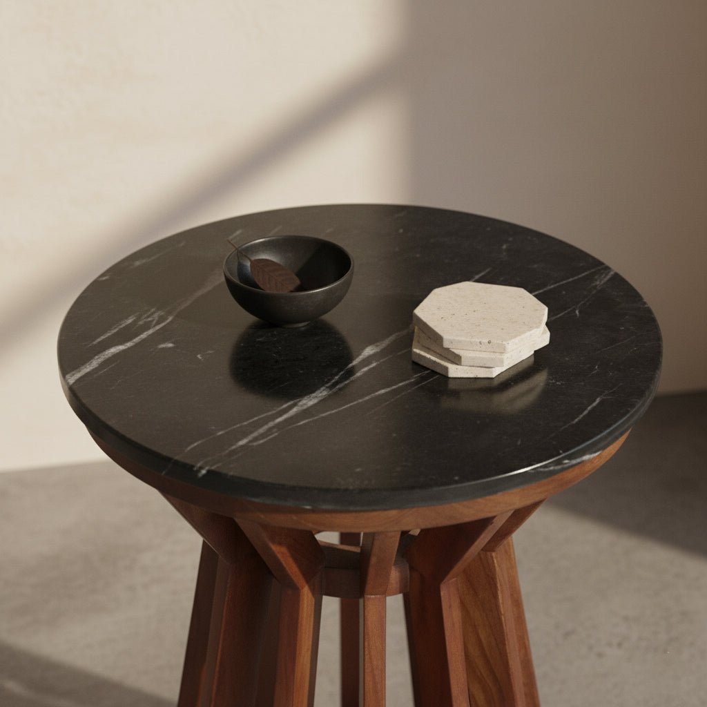 Sabah marmeren bijzettafel zwart Ø40 cm
