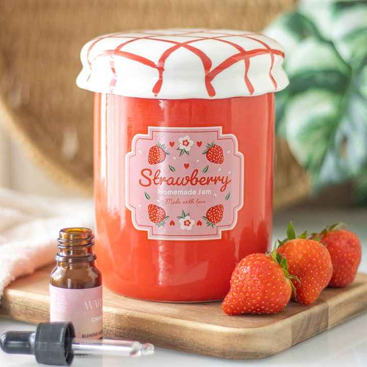 Aardbeienjam oliebrander  wax melt burner – vintage jam pot design