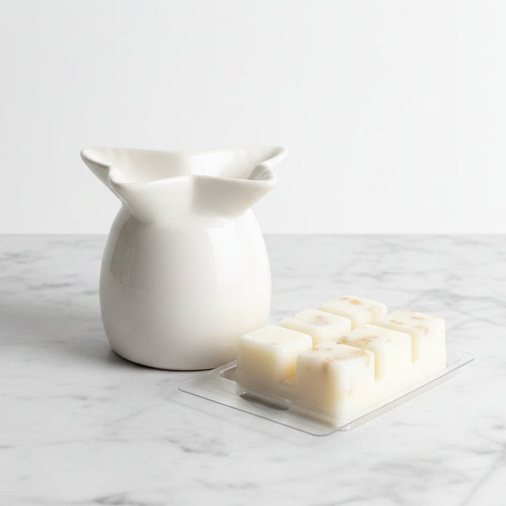 Wax melt burner cadeauset Amber Élégance met mini kaart voor een persoonlijke boodschap
