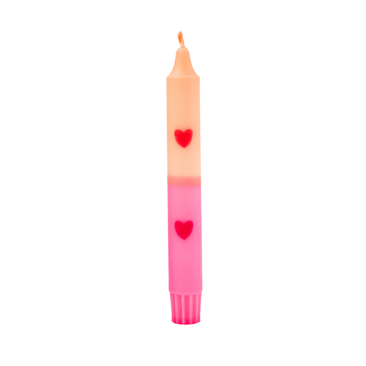 Met zachte kleurverloop van perzik naar roze, gecombineerd met subtiele rode hartjes.