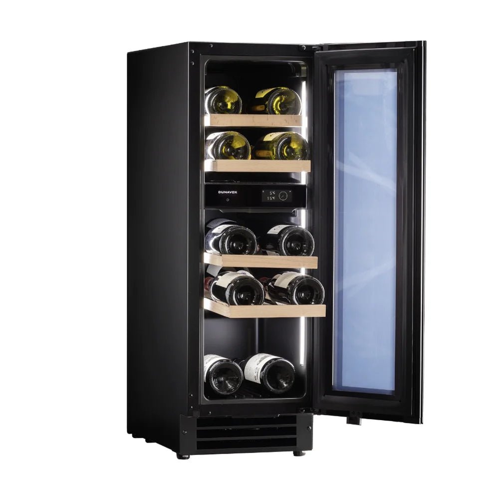 Wijnklimaatkast zwart met 2 zones. Geschikt voor 17 flessen met Touchscreen display voor bediening + Wifi functie. dunavox flow