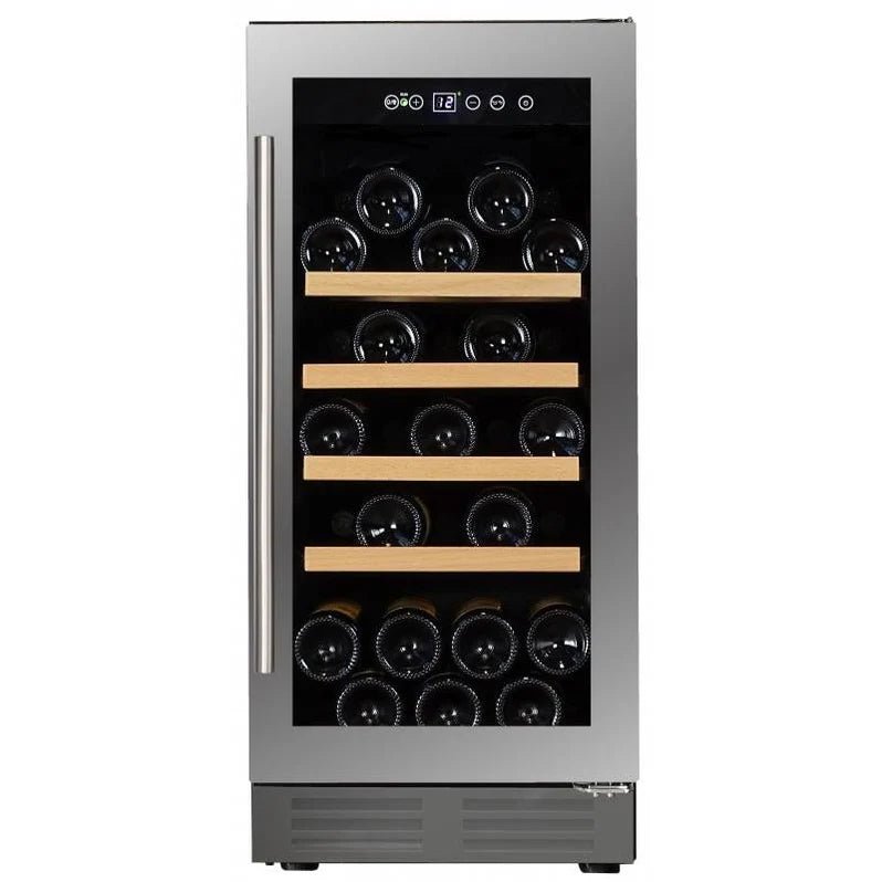 wijnkoelkast in zwart, matzwart, rvs of eigen gekozen RAL kleur. Combineert elegantie met functionaliteit. Geschikt voor 32 flessen en wordt verlicht met multi-LED verlichting.