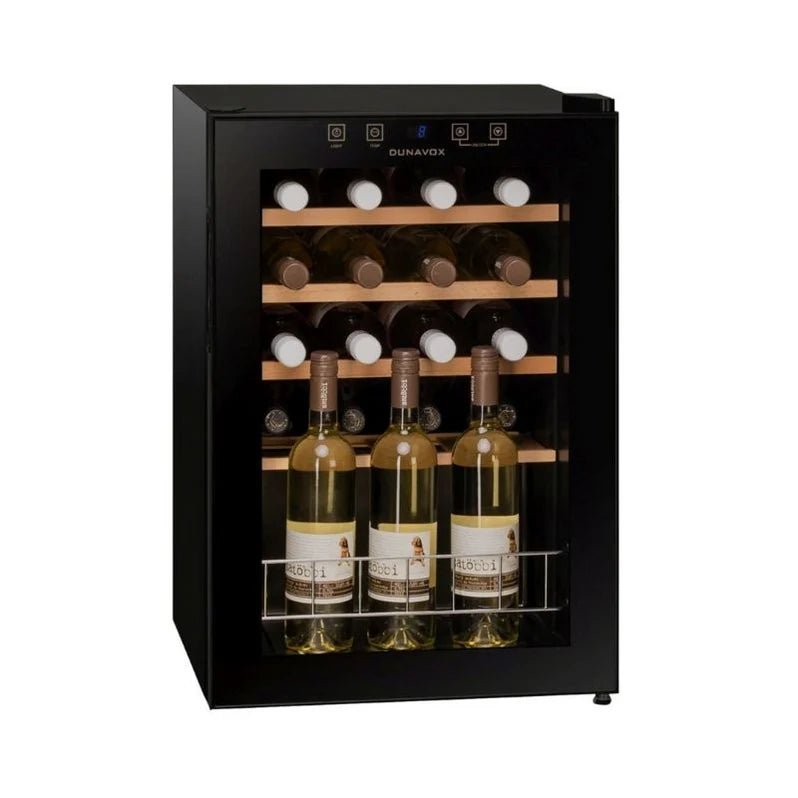 Luxe, zwarte wijnkoelkast voor in huis met verborgen handgreep. 