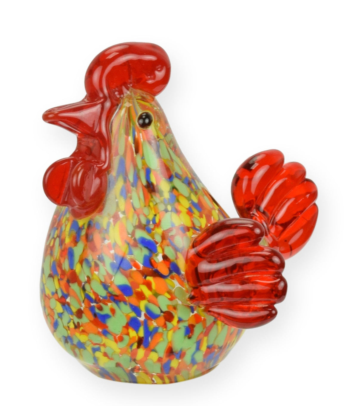 Haan glazen beeld murano-stijl kleurrijk 10 cm