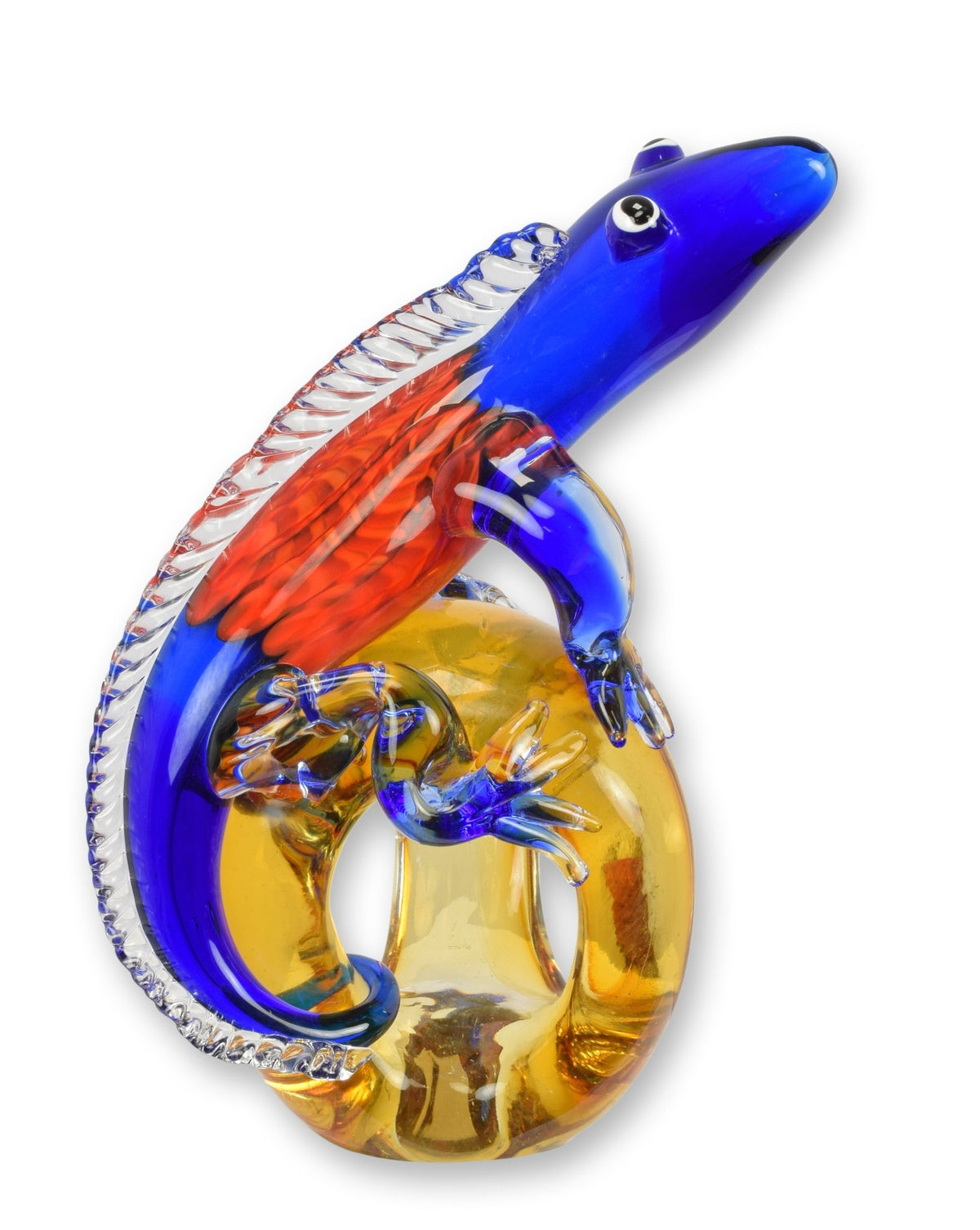 Hagedis glazen beeld murano-stijl kobaltblauw 24 cm