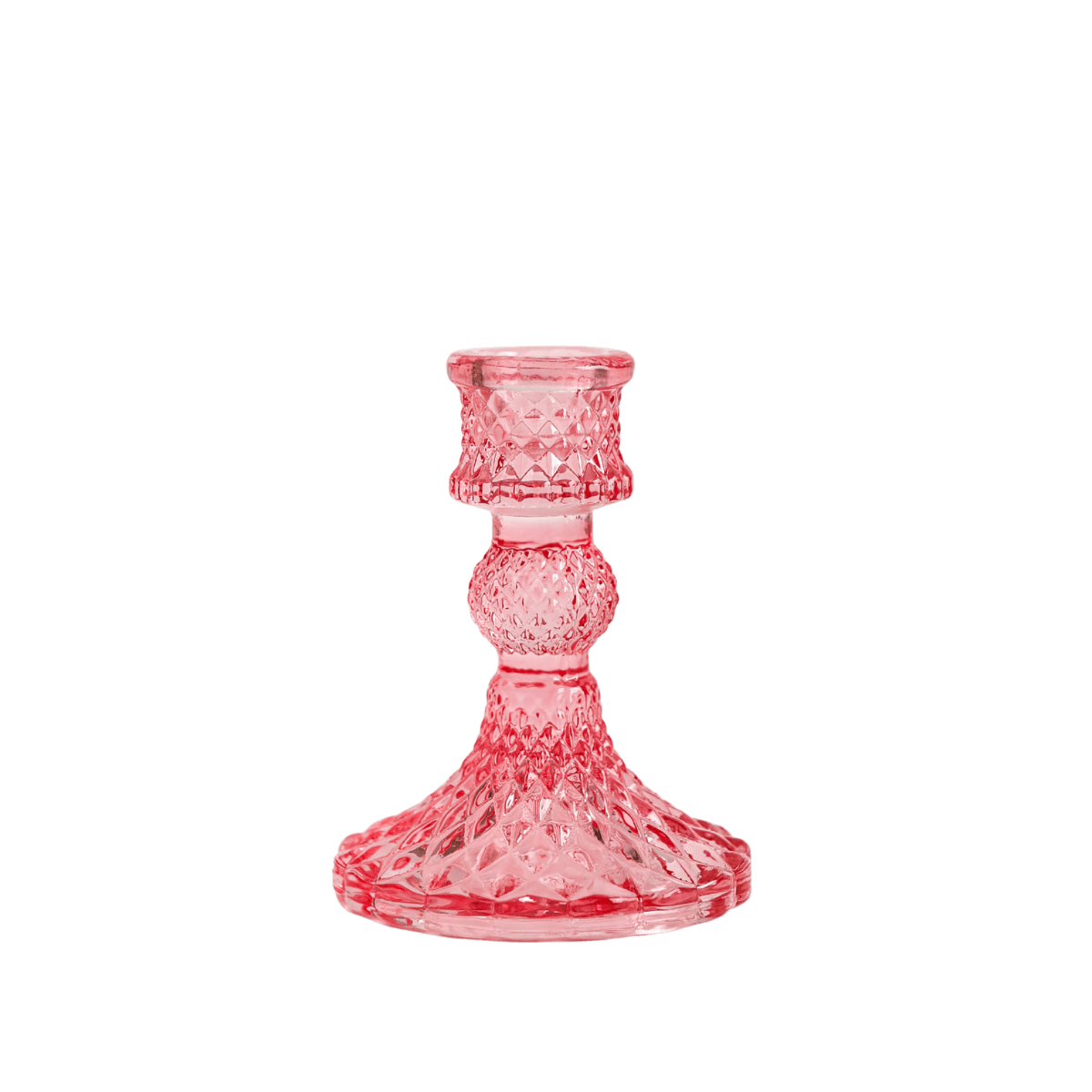 Door het transparante roze glas blijft het geheel luchtig, terwijl de bijzondere vorm juist voor karakter zorgt.