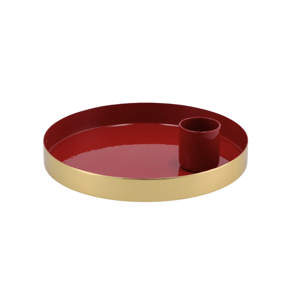 De diepe rode kleur in combinatie met de elegante gouden rand geeft deze kandelaar een luxe en eigentijdse uitstraling.