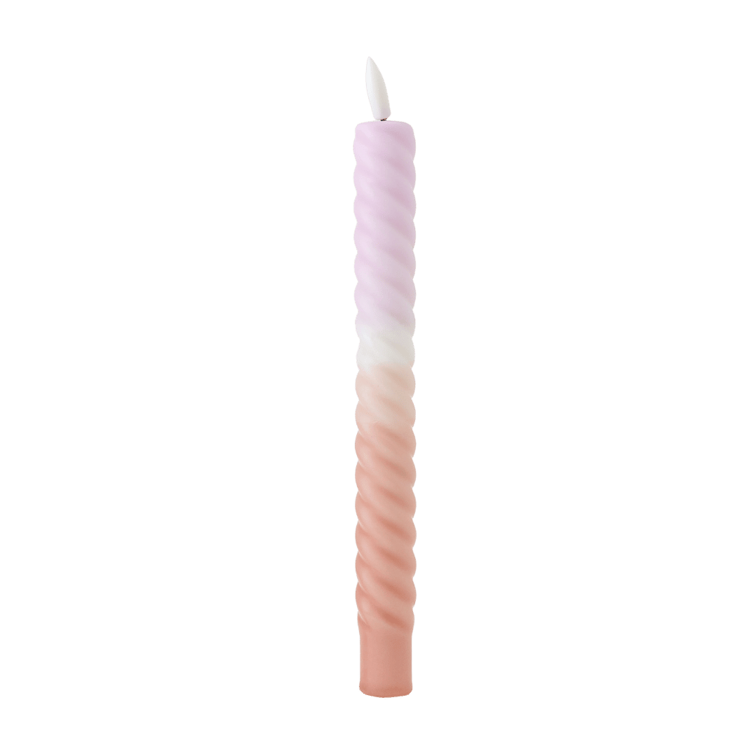 Deze stijlvolle handgemaakter swirl dinerkaars combineert zachte tinten lila, crème en zand in een subtiel kleurverloop. 