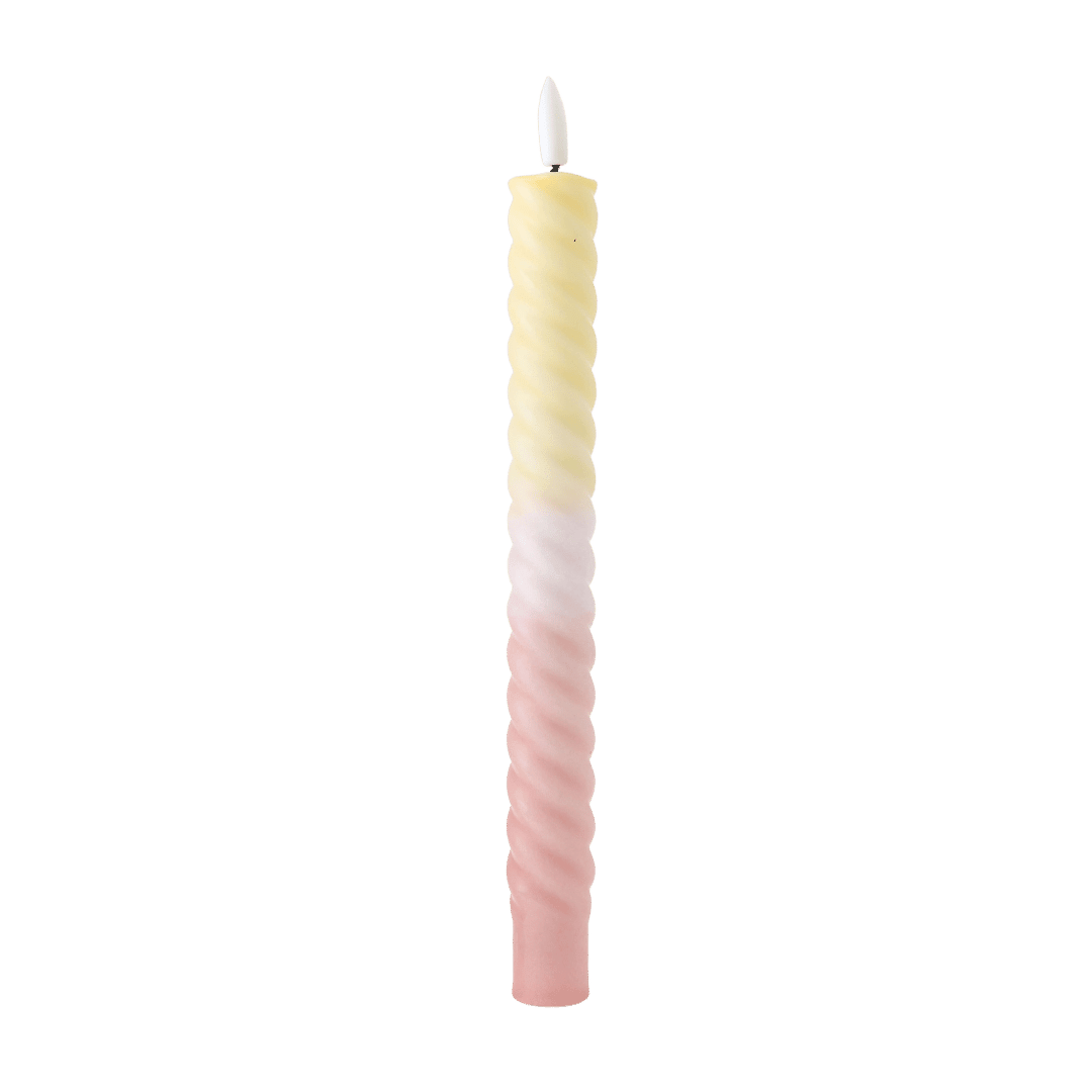 Elegante swirlvorm met subtiele kleurverloop van pastelgeel, wit en zachtroze. 