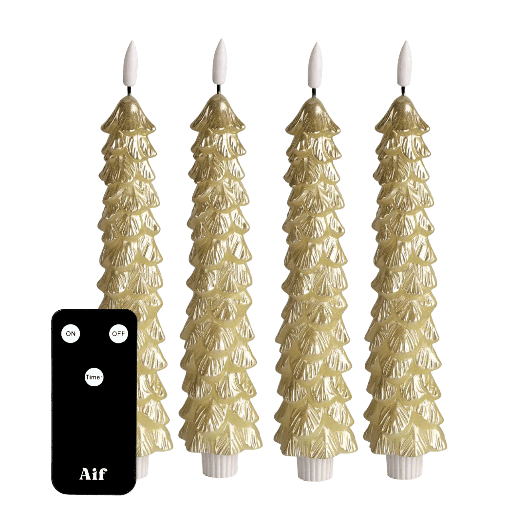 De led kaarsen zijn vervaardigd uit 100% paraffinewax en de verfijnde kerstboomvorm maken deze gouden kaarsen een stijlvolle blikvanger. 