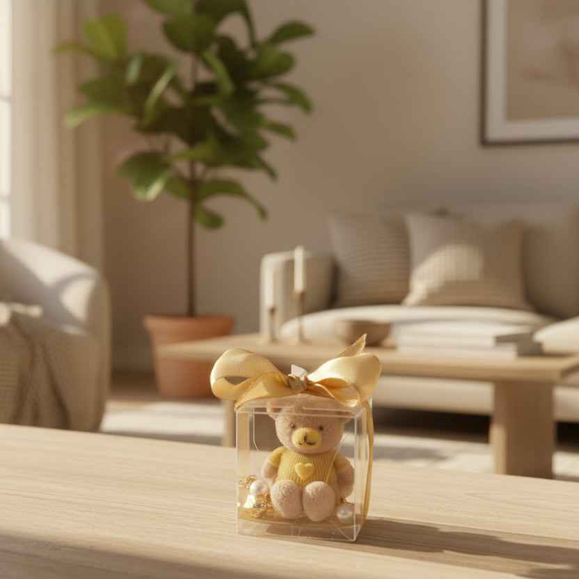 Mini Teddy bedankje met gepersonaliseerd kaartje met naam, datum of korte boodschap