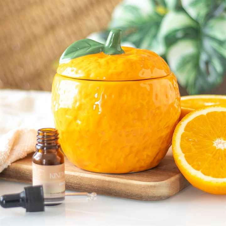 Orange Oil Burner met dekseltje en schaaltje voor geurolien of waxmelts