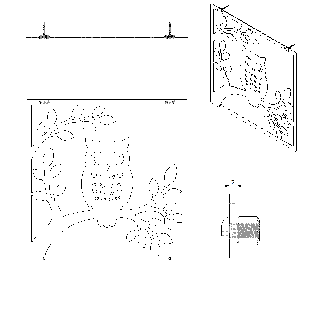 Owl stalen wanddecoratie 45x45 cm