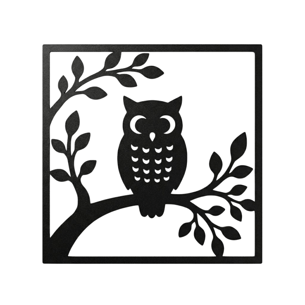 Owl stalen wanddecoratie 45x45 cm