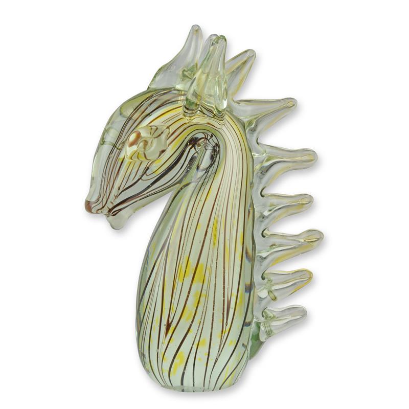 Paardenhoofd amber-geel glazen beeld murano-stijl 21 cm