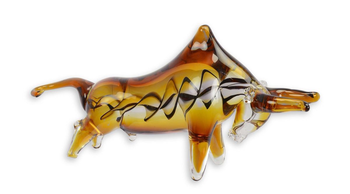 Stier amber glazen beeld murano-stijl 38 cm lang