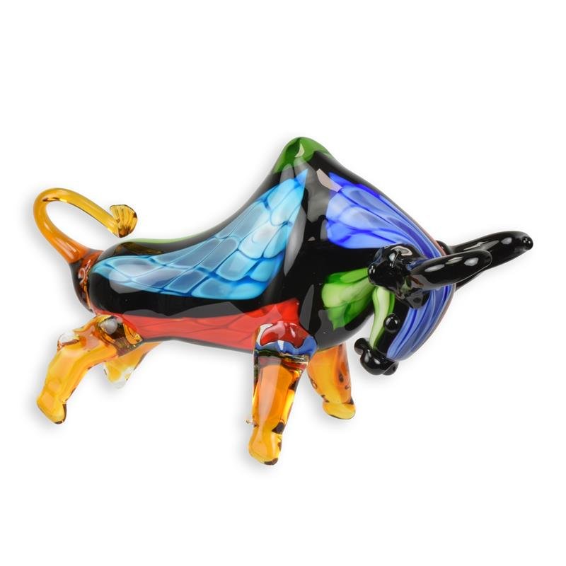 Stier meerkleurig glazen beeld murano-stijl 31 cm lang