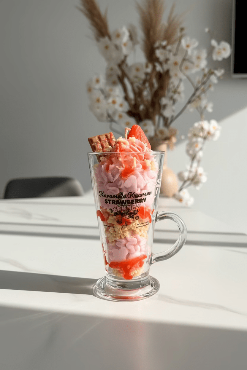 Strawb Crunch – Handgemaakte Luxe Dessert Kaars